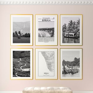 Kerala Prints 6er Set, Kerala Schwarzweiß Prints, Kerala Foto Poster, Kerala Wandkunst, Kerala Karte, Indien