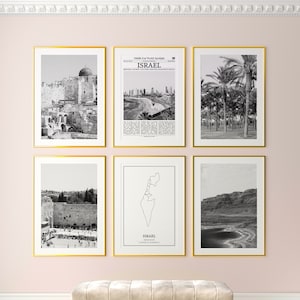 Lot de 6 impressions Israël, impressions noir et blanc Israël, affiche photo Israël, art mural Israël, carte d'Israël, Israël