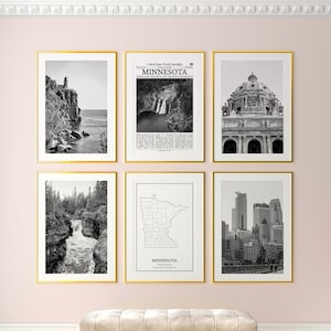 Minnesota State Prints Set of 6, Minnesota Black And White Prints, Minnesota Photo Poster, Minnesota Wall Art, Minnesota Map, United States
