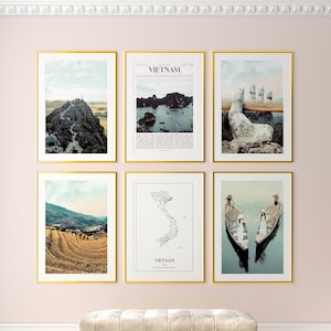 Conjunto de 6 impressões do Vietnã, pôster fotográfico do Vietnã, fotografia do Vietnã, arte da parede do Vietnã, mapa do Vietnã, Vietnã