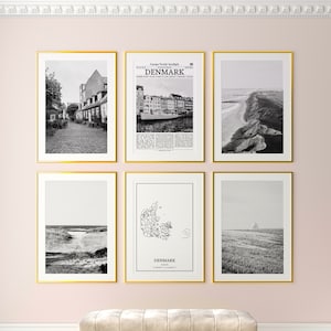 Dänemark Prints 6er Set, Dänemark Schwarzweiße Poster, Dänemark Foto Poster, Dänemark Wandkunst, Dänemark Karte, Dänemark