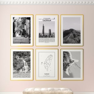 Conjunto de 6 impressões de Taiwan, impressões em preto e branco de Taiwan, pôster fotográfico de Taiwan, arte de parede de Taiwan, mapa de Taiwan, Taiwan