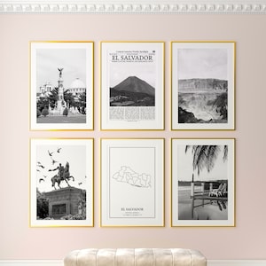 El Salvador Prints Set of 6, El Salvador Black And White Prints, El Salvador Photo Poster, El Salvador Map, El Salvador