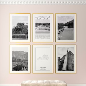 Kentucky State Prints Set of 6, Kentucky Black And White Prints, Kentucky Photo Poster, Kentucky Wall Art, Kentucky Map, United States