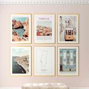 Conjunto de 6 impressões de Portugal, pôster fotográfico de Portugal, fotografia de Portugal, arte de parede de Portugal, mapa de Portugal, Portugal