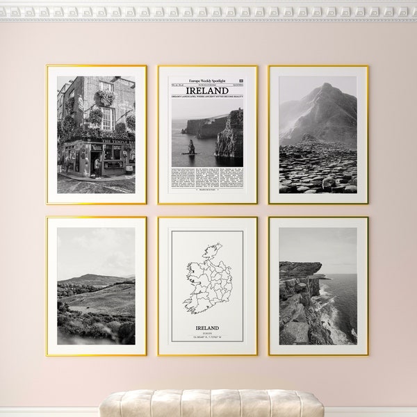 Ireland Prints Set of 6, Ireland Black And White Prints, Ireland Photo Poster, Ireland Wall Art, Ireland Map, Ireland