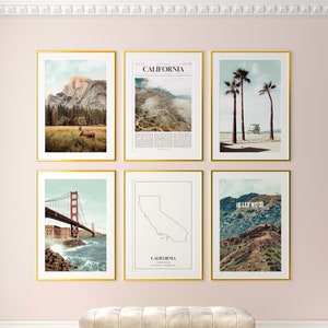 California State Prints Set of 6, California Photo Poster, California Photography, California Wall Art, California Map, United States