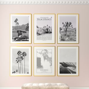 Palm Springs City Prints 6er-Set, Palm Springs Schwarzweiß-Prints, Palm Springs Foto-Poster, Palm Springs Karte, Kalifornien