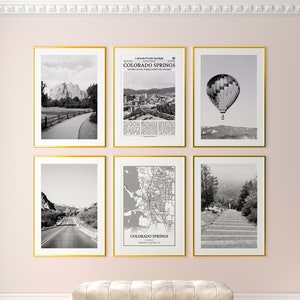 Lot de 6 impressions sur la ville de Colorado Springs, impressions noir et blanc de Colorado Springs, affiche photo de Colorado Springs, carte de Colorado Springs