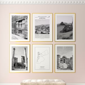 Jordan Prints 6er Set, Jordan schwarz weiß Prints, Jordanien Foto Poster, Jordanien Wandkunst, Jordanien Karte, Jordanien