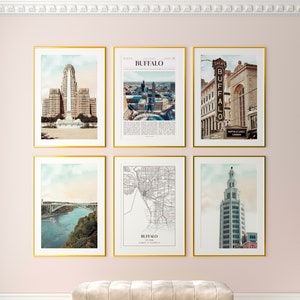 Buffalo City Prints 6er Set, Buffalo Foto Poster, Buffalo Fotografie, Buffalo Wandkunst, Buffalo Karte, New York, Vereinigte Staaten