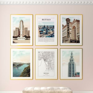 Buffalo City Prints Set of 6, Buffalo Photo Poster, Buffalo Photography, Buffalo Wall Art, Buffalo Map, New York, United States