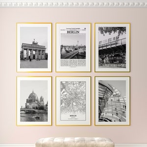 Berlin City Prints Set of 6, Berlin Black And White Prints, Berlin Photo Poster, Berlin Wall Art, Berlin Map, Germany