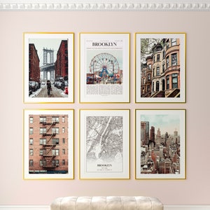 Brooklyn City Prints Set of 6, Brooklyn Photo Poster, Brooklyn Photography, Brooklyn Wall Art, Brooklyn Map, New York, United States