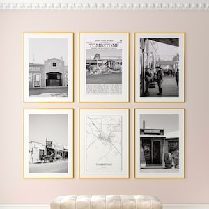 Conjunto de 6 impressões da cidade de Tombstone, impressões em preto e branco de Tombstone, pôster fotográfico de Tombstone, mapa de Tombstone, Arizona, Estados Unidos