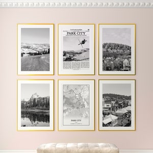 Conjunto de 6 impressões de Park City, impressões em preto e branco de Park City, pôster fotográfico de Park City, arte de parede de Park City, mapa de Park City, Utah, Estados Unidos