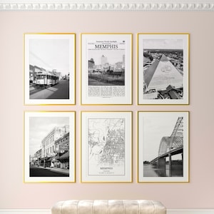 Memphis City Prints Set of 6, Memphis Black And White Prints, Memphis Photo Poster, Memphis Wall Art, Memphis Map, Tennessee, United States