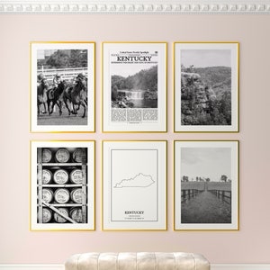 Kentucky State Prints Set of 6, Kentucky Black And White Prints, Kentucky Photo Poster, Kentucky Wall Art, Kentucky Map, United States