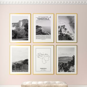 Venezuela Prints Set of 6, Venezuela Black And White Prints, Venezuela Photo Poster, Venezuela Wall Art, Venezuela Map, Venezuela