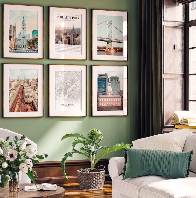 Philadelphia City Prints Set of 6, Philadelphia Photo Poster, Philadelphia Photography, Philadelphia Map, Pennsylvania, United States image 2