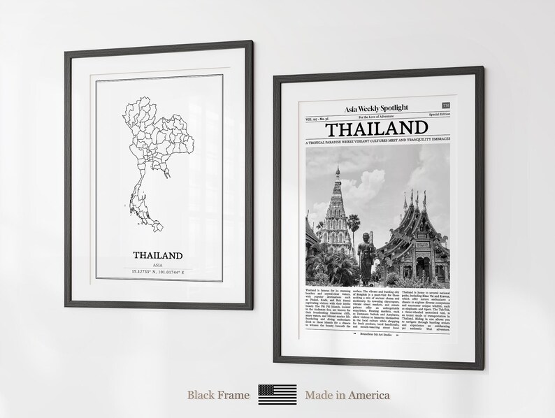 Thailand Prints Set of 6, Thailand Black And White Prints, Thailand Photo Poster, Thailand Wall Art, Thailand Map, Thailand image 5