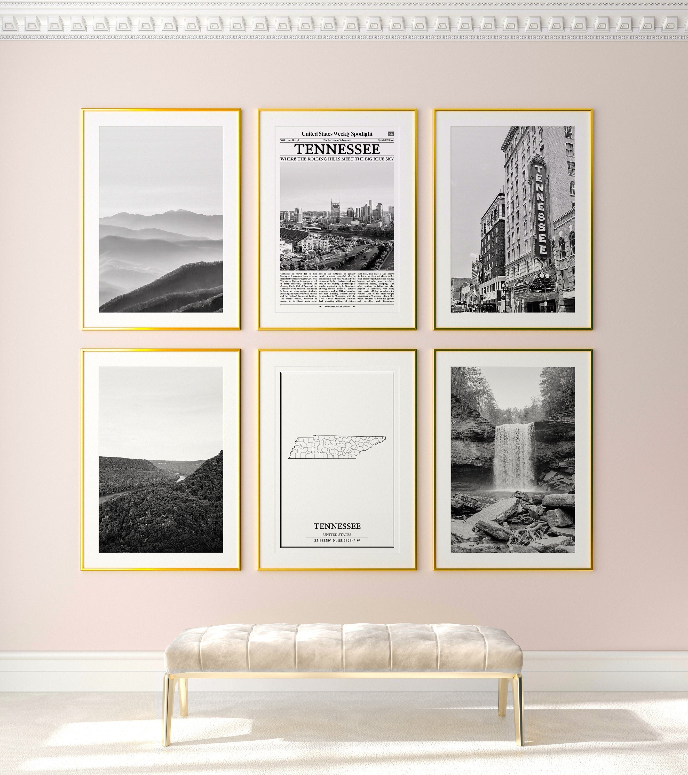 Tennessee State Prints Set of 6 Tennessee Black and White - Etsy