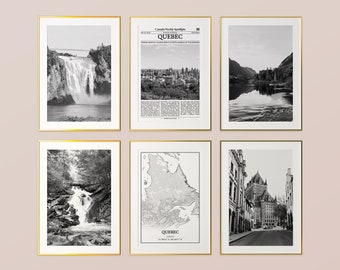Quebec Prints Set of 6, Quebec Black And White Prints, Quebec Photo Poster, Quebec Wall Art, Quebec Map, Canada