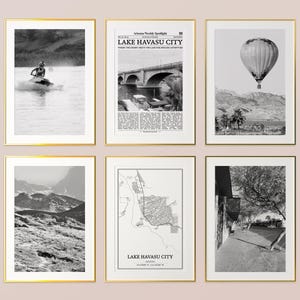 Lake Havasu City Prints Set of 6, Lake Havasu City Black And White Prints, Lake Havasu City Photo Poster, Lake Havasu City Map, Arizona