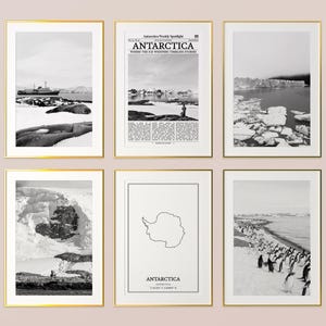 Antarktis Prints 6er Set, Antarktis Schwarzweiß Prints, Antarktis Foto Poster, Antarktis Wandkunst, Antarktis Karte, Antarktis