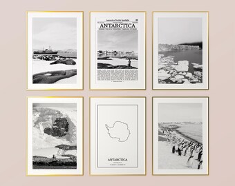 Antarctica Prints Set of 6, Antarctica Black And White Prints, Antarctica Photo Poster, Antarctica Wall Art, Antarctica Map, Antarctica