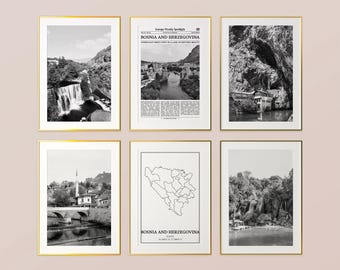 Bosnia And Herzegovina Prints Set of 6, Bosnia And Herzegovina Black And White Prints, Bosnia And Herzegovina Photo Poster
