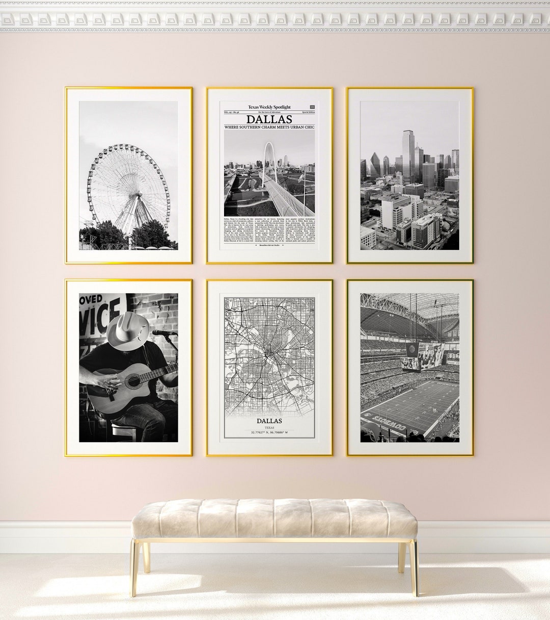 Dallas City Prints Set of 6, Dallas Black and White Prints, Dallas