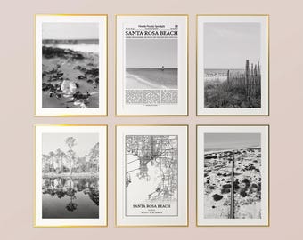 Santa Rosa Beach City Prints Set of 6, Santa Rosa Beach Black And White Prints, Santa Rosa Beach Photo Poster, Santa Rosa Beach Map, Florida