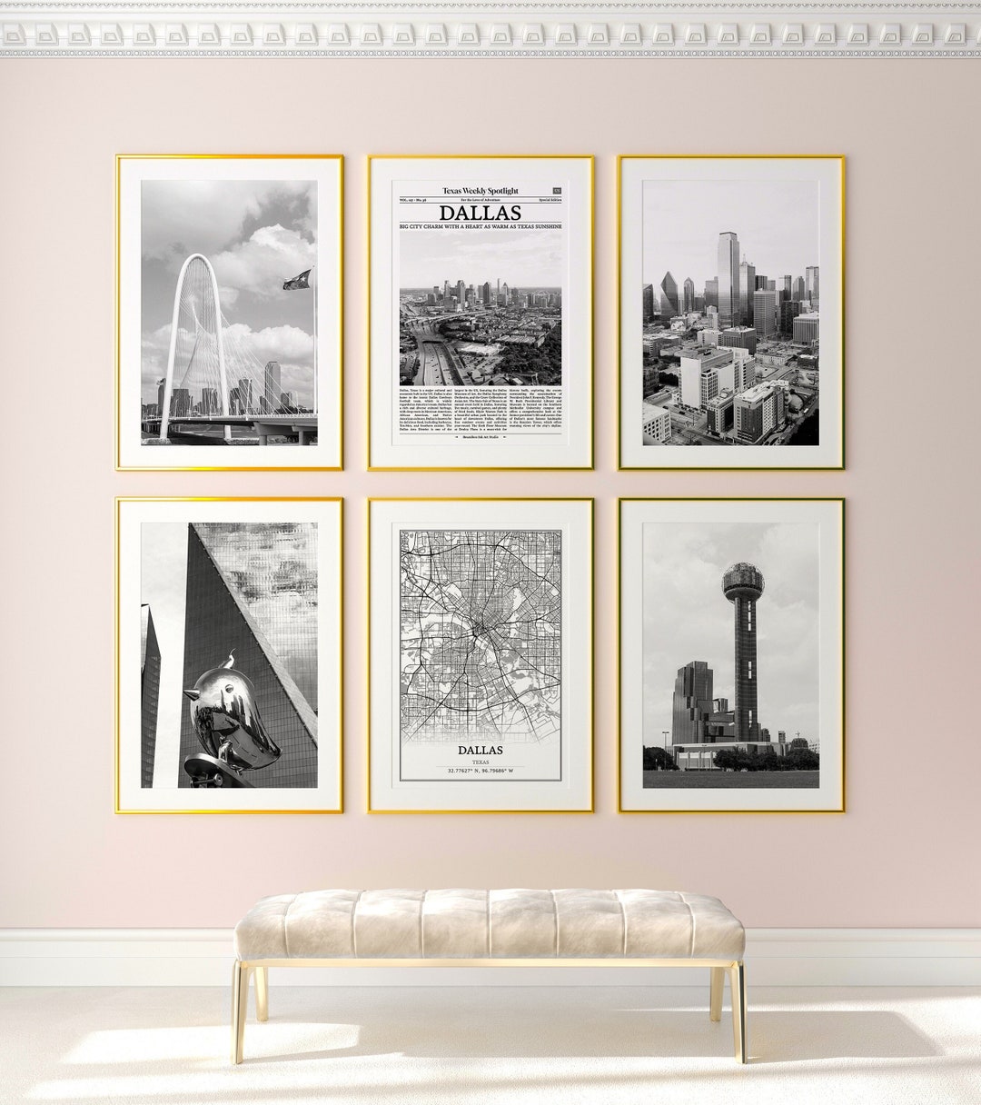 Dallas City Prints Set of 6, Dallas Black and White Prints, Dallas