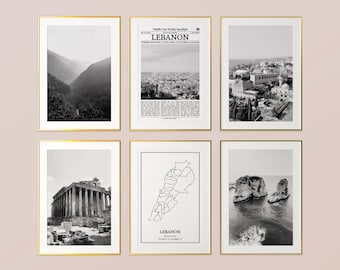 Lebanon Prints Set of 6, Lebanon Black And White Prints, Lebanon Photo Poster, Lebanon Wall Art, Lebanon Map, Lebanon
