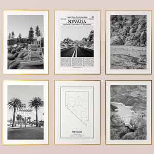 Nevada State Prints Set of 6, Nevada Black And White Prints, Nevada Photo Poster, Nevada Wall Art, Nevada Map, United States