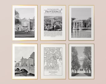 Providence City Prints Set of 6, Providence Black And White Prints, Providence Photo Poster, Providence Map, Rhode Island, United States