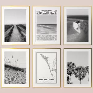 Anna Maria Island City Prints Set of 6, Anna Maria Island Black And White Prints, Anna Maria Island Photo Poster, Anna Maria Island Map