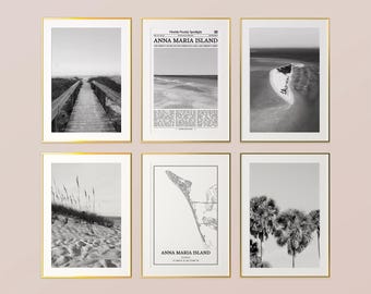 Anna Maria Island City Prints Set of 6, Anna Maria Island Black And White Prints, Anna Maria Island Photo Poster, Anna Maria Island Map