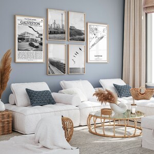 Juego de 6 láminas de la ciudad de Galveston, láminas en blanco y negro de Galveston, póster fotográfico de Galveston, mapa de Galveston, Texas, Estados Unidos imagen 3