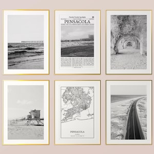 Pensacola City Prints set van 6, Pensacola zwart-wit prints, Pensacola fotoposter, Pensacola Map, Florida, Verenigde Staten