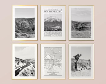 San Bernardino City Prints Set of 6, San Bernardino Black And White Prints, San Bernardino Photo Poster, San Bernardino Map, California