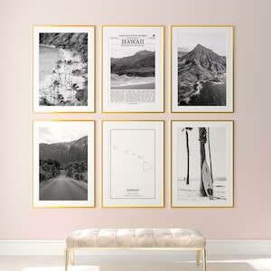 Hawaii State Prints 6er Set, Hawaii Schwarzweißdrucke, Hawaii Foto Poster, Hawaii Wandkunst, Hawaii Karte, USA