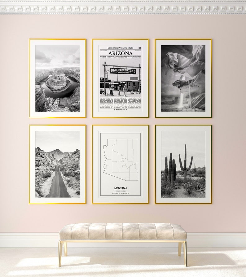 Arizona State Prints, Arizona Black and White Prints Set of 6, Arizona ...