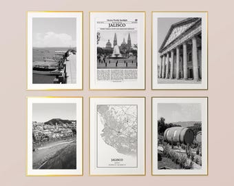 Jalisco Prints Set of 6, Jalisco Black And White Prints, Jalisco Photo Poster, Jalisco Wall Art, Jalisco Map, Mexico