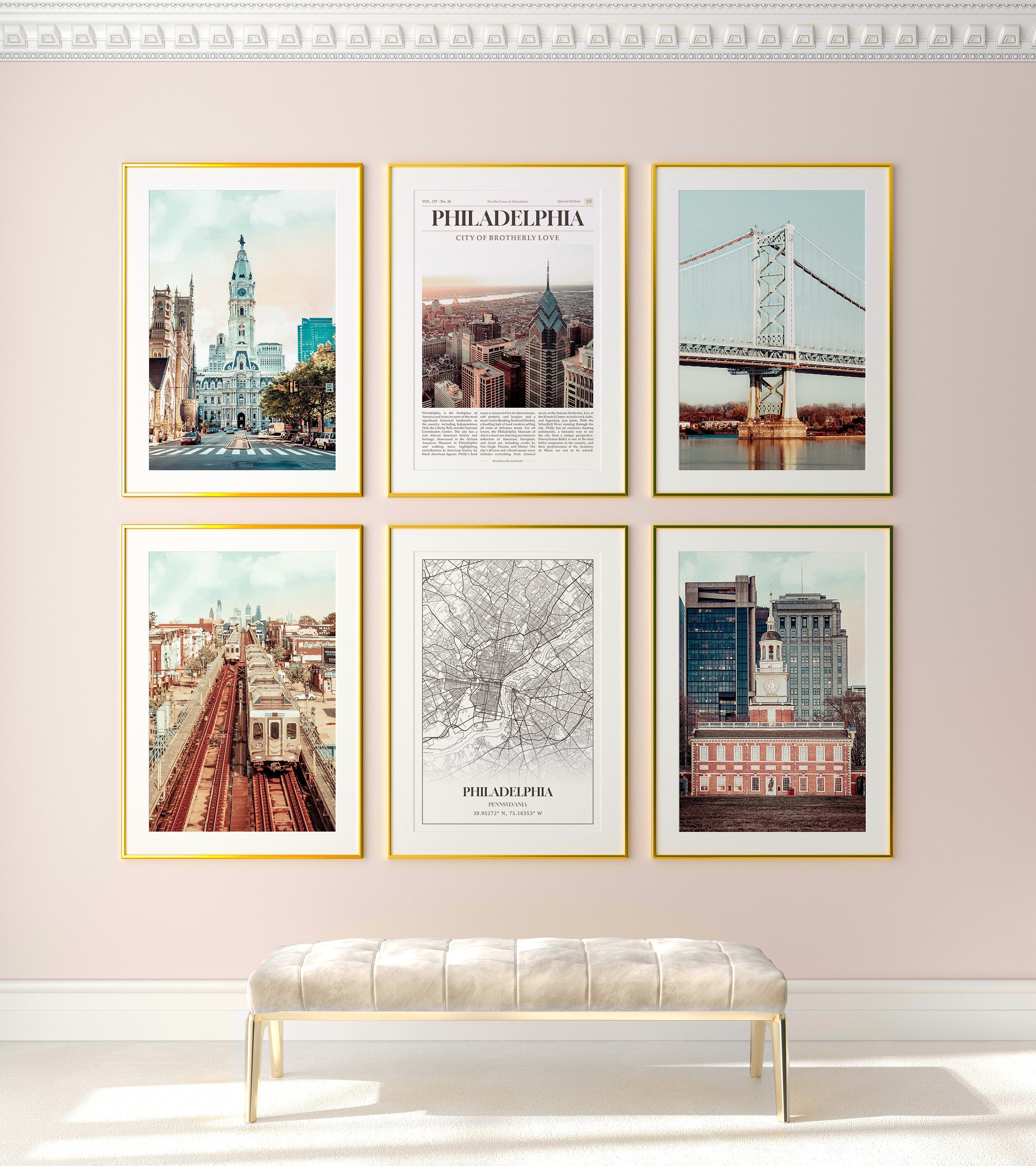 Philadelphia City Prints Set of 6, Philadelphia Photo Poster, Philadelphia Photography, Philadelphia Map, Pennsylvania, United States