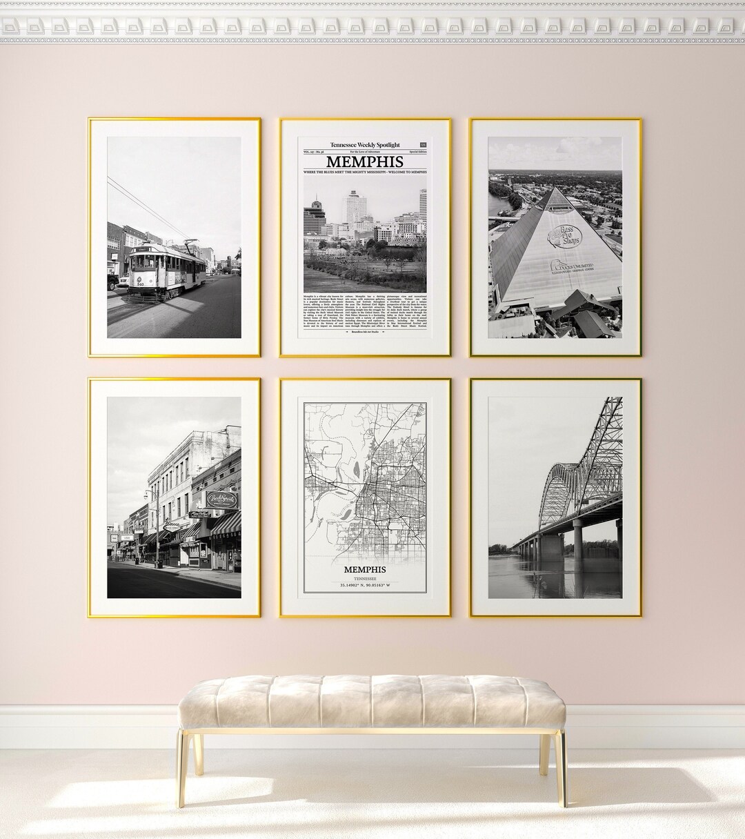 Memphis City Prints Set of 6, Memphis Black and White Prints, Memphis