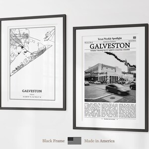 Juego de 6 láminas de la ciudad de Galveston, láminas en blanco y negro de Galveston, póster fotográfico de Galveston, mapa de Galveston, Texas, Estados Unidos imagen 5