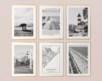 Myrtle Beach City Prints Set of 6, Myrtle Beach Black And White Prints, Myrtle Beach Photo Poster, Myrtle Beach Map, South Carolina