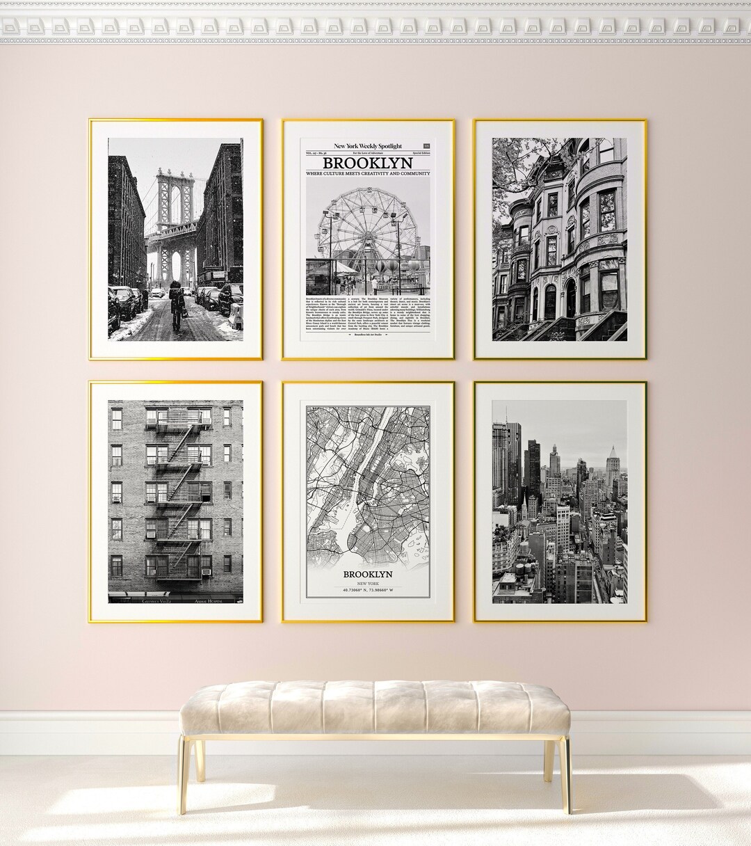 Brooklyn City Prints Set of 6, Brooklyn Black and White Prints